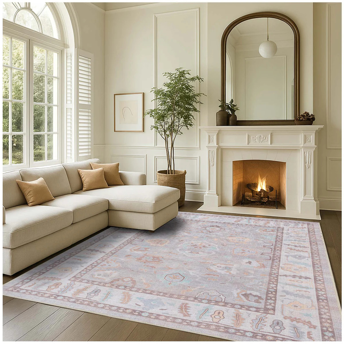 Nadia Muted Brown Pastel Modern Oushak Rug | Fame Rugs