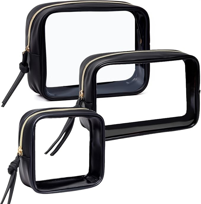 3Pcs Travel Clear Makeup Bag Set for Women, Transparent Toiletry Bag with Zipper Portable Makeup ... | Amazon (US)