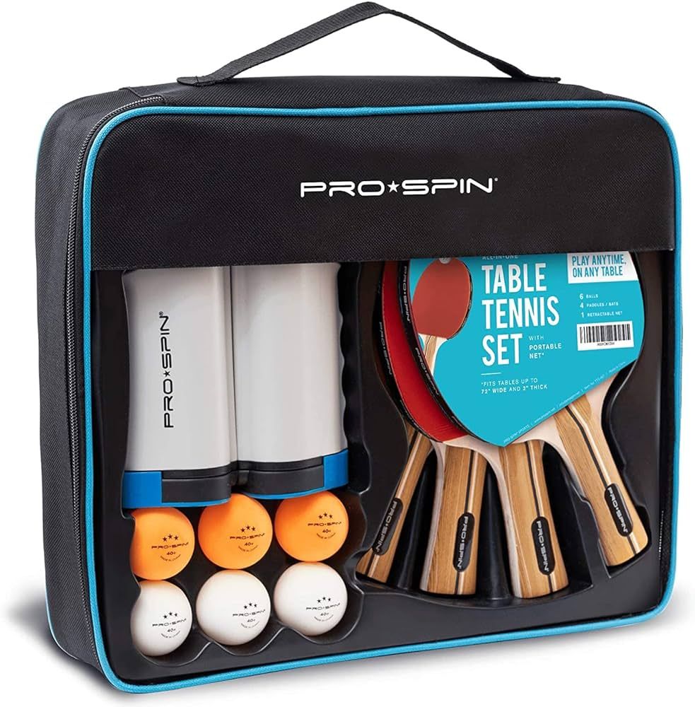 PRO-SPIN All-in-One Portable Ping Pong Paddles Set | Table Tennis Set with Retractable Ping Pong ... | Amazon (US)