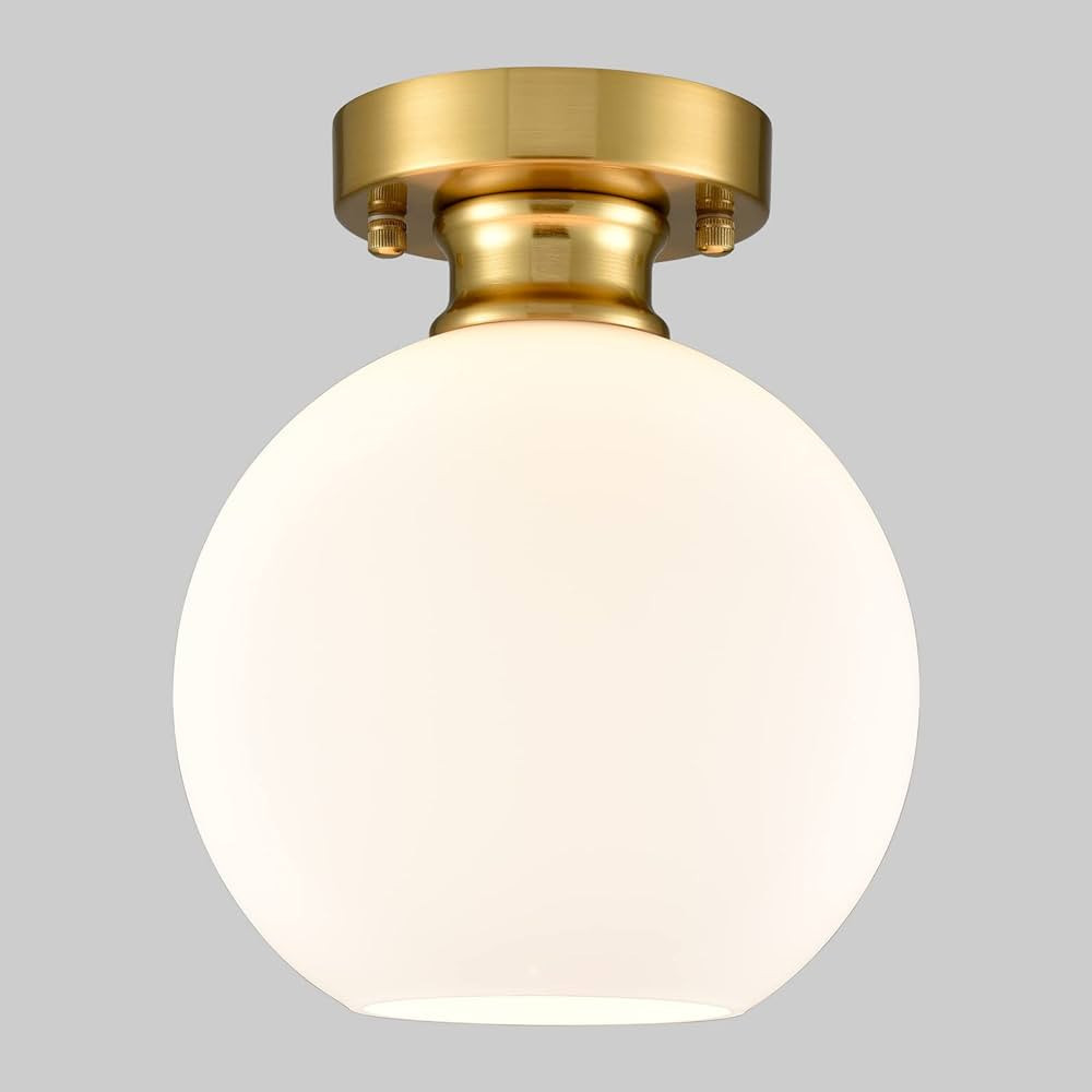 AXILAND Gold Ceiling Light Fixture Flush Mount Light Fixture with Milk Opal Glass Shade for Livin... | Amazon (US)