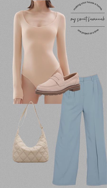 This body suit is buttery soft and the trousers are super flattering. Pair it with this bag and loafers for a cute trendy outfit! Amazon fashion 

#LTKstyletip #LTKsalealert #LTKfindsunder50