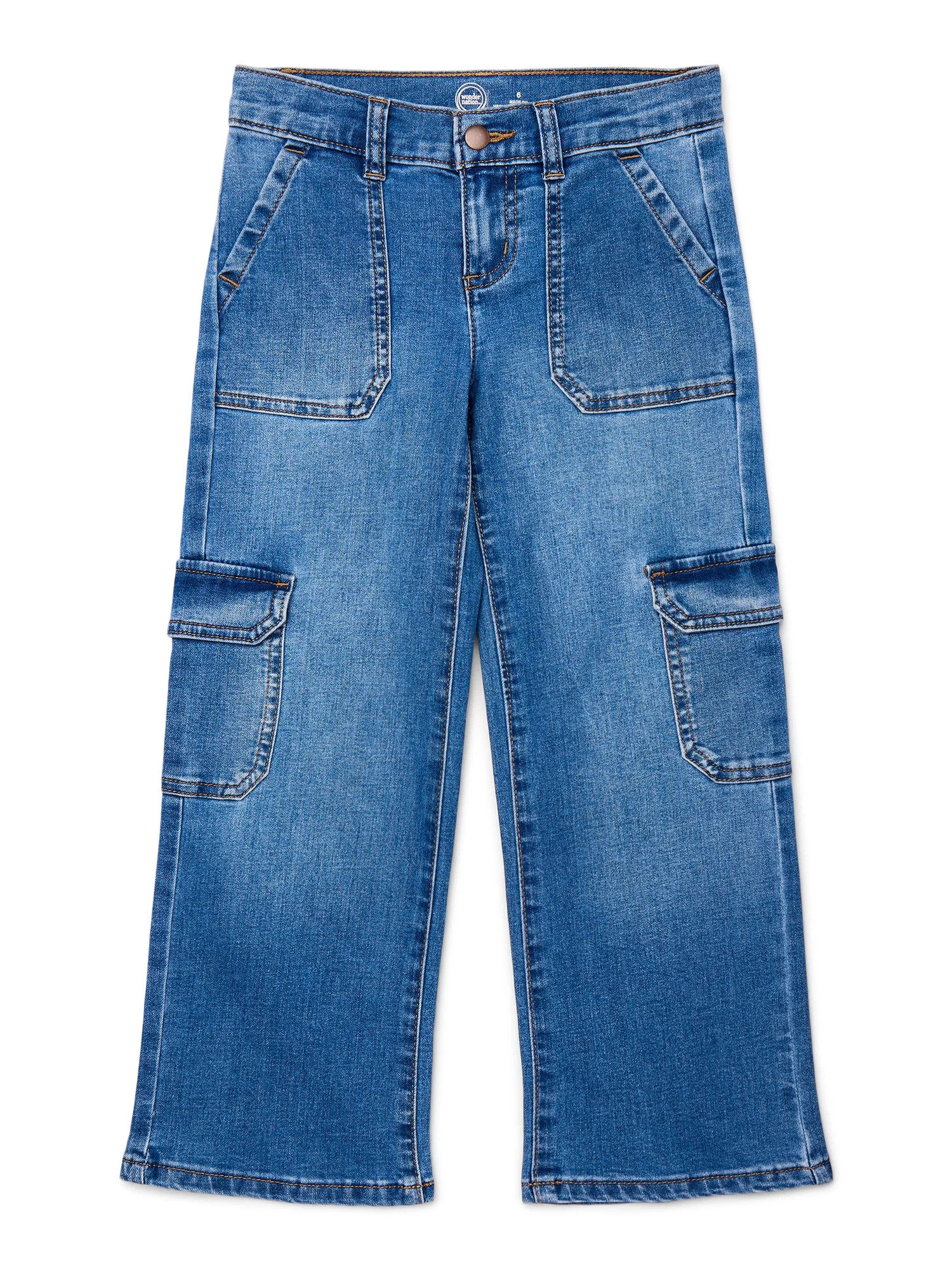 Wonder Nation Girls Wide Leg Cargo Jeans, Sizes 5-18 & Plus | Walmart (US)