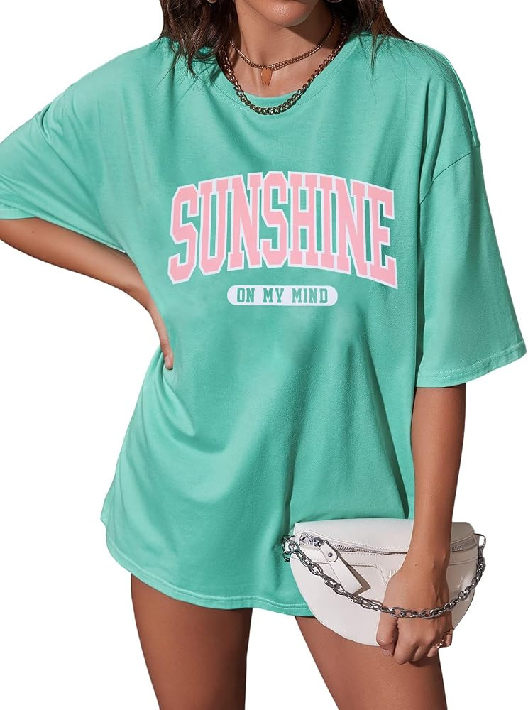 Womens Oversized Tee Shirts Vintage Sunshine Graphic Tees Hiking T-Shirts Boho Summer Short Sleev... | Amazon (US)