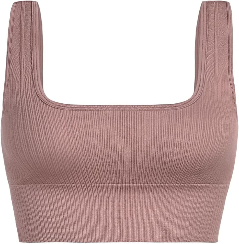 INIBUD Women's Sports Bra Padded Workout Set Crop Tank Tops Bralette Ribbed Seamless Gym Longline | Amazon (US)