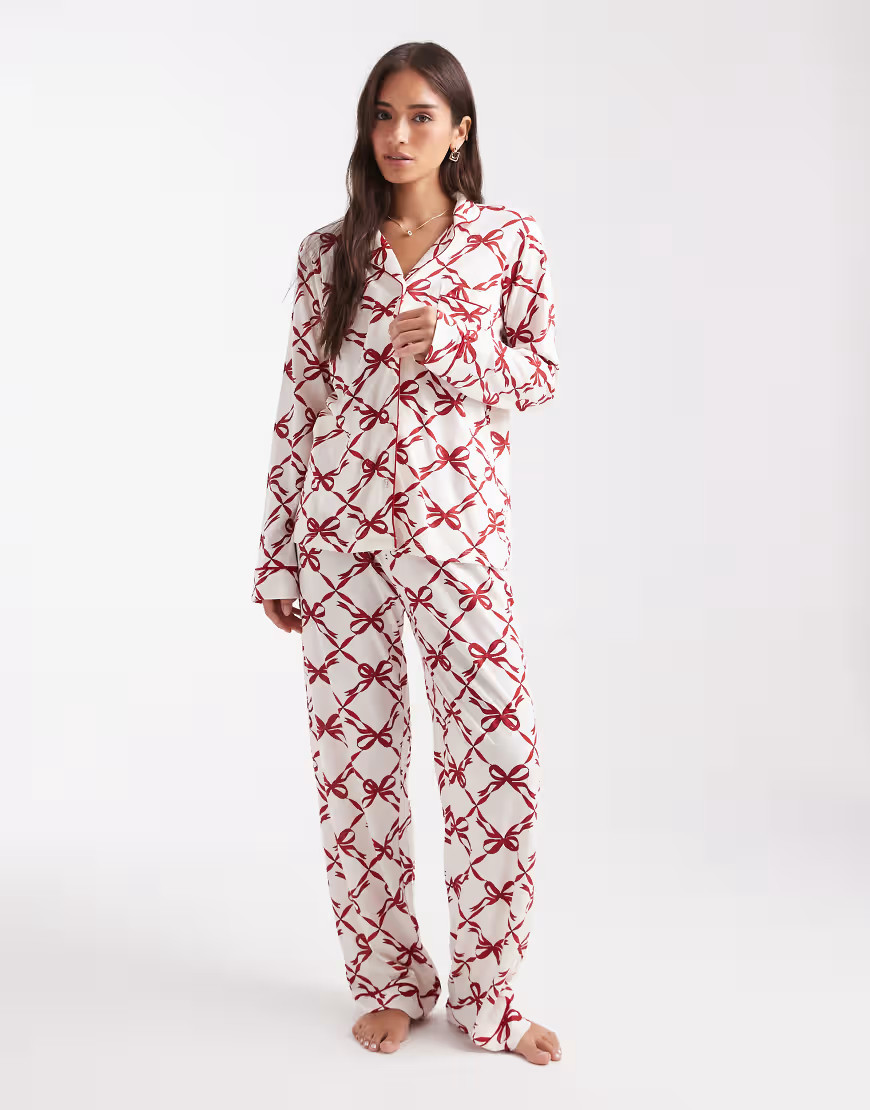New Look bow revere pyjamas in red pattern | ASOS (Global)