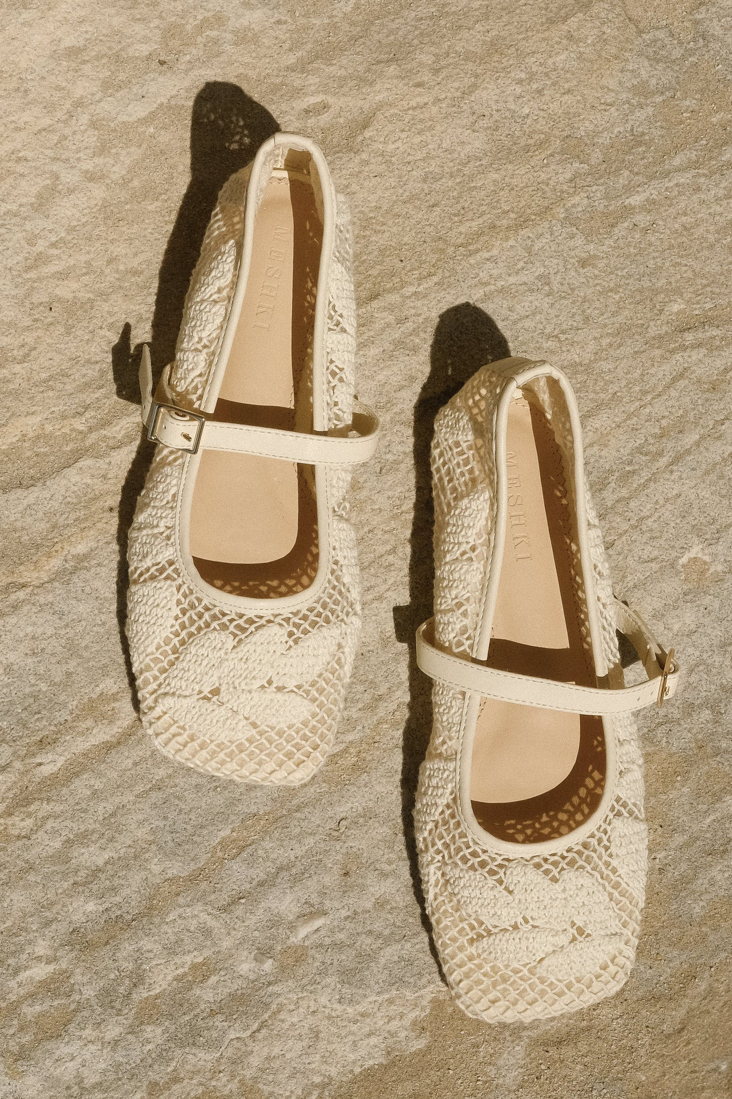Brighton Lace Applique Flats - Ivory | Meshki UK