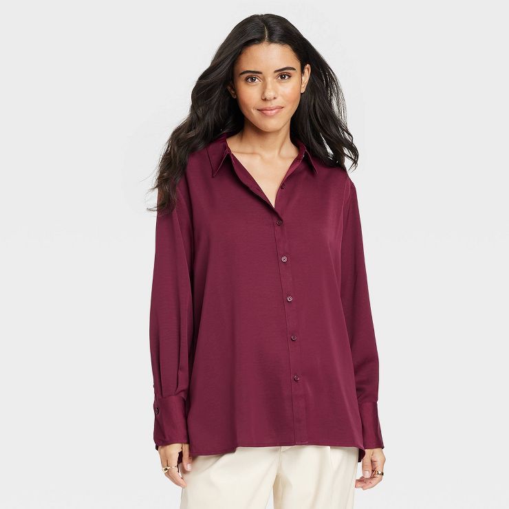 Women's Long Sleeve Satin Button-Down Shirt - A New Day™ | Target