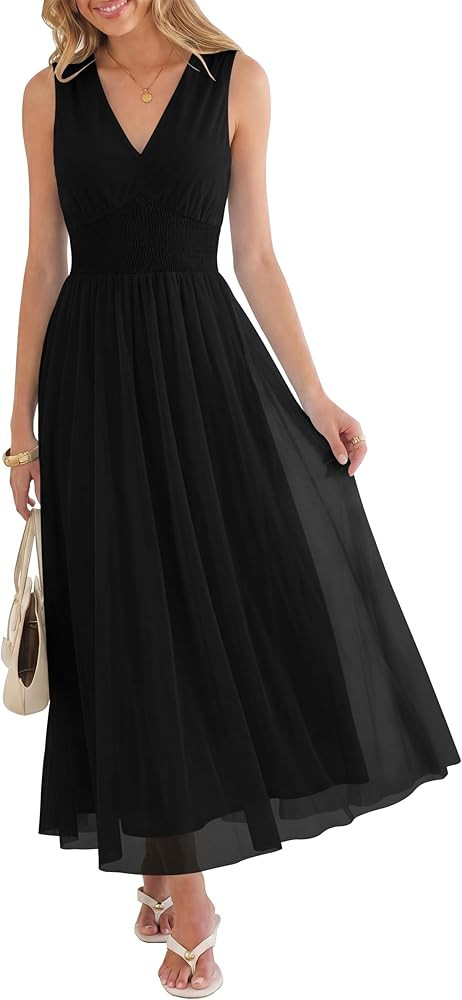 ANRABESS Womens Summer Floral Maxi Dress, A Line Tulle,Elegant for Wedding Guest & Beach Vacation... | Amazon (US)