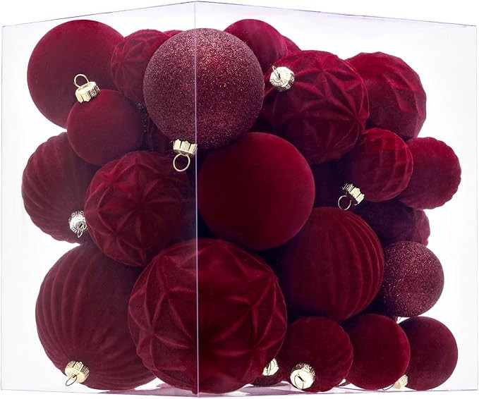 Velvet Christmas Ball Ornaments Burgundy Christmas Tree Decorations 36pcs Shatterproof Christmas ... | Amazon (US)