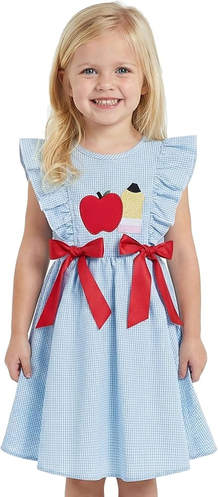 Kids Girls Back to School Dress, Toddler First Day of School Outfit Apple Pencil Embroidered Kind... | Amazon (US)