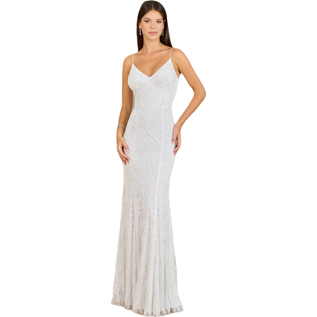 LARA New York Beaded Spaghetti Strap Mermaid Gown in Ivory at Nordstrom, Size 4 | Nordstrom