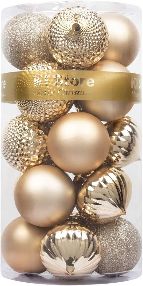 KI Store Champagne Christmas Balls 20pcs 3.15-Inch Christmas Tree Decoration Ornaments for Xmas Tree | Amazon (US)
