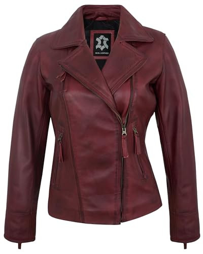 UrbanFocal Asymmetrical Style Maroon Leather Jackets Women - Real Lambskin Womens Leather Jacket | [101006403] Maroon Ramsy, M | Amazon (US)