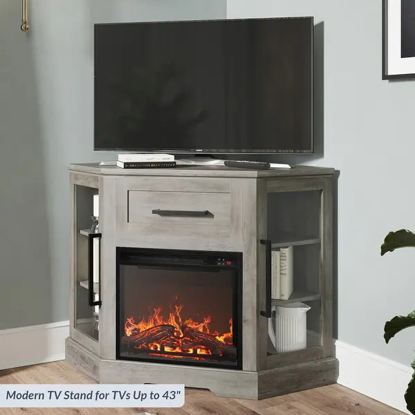 BELLEZE Dale 43" Corner TV Stand with 18" Electric Fireplace Heater - Bed Bath & Beyond - 4063986... | Bed Bath & Beyond