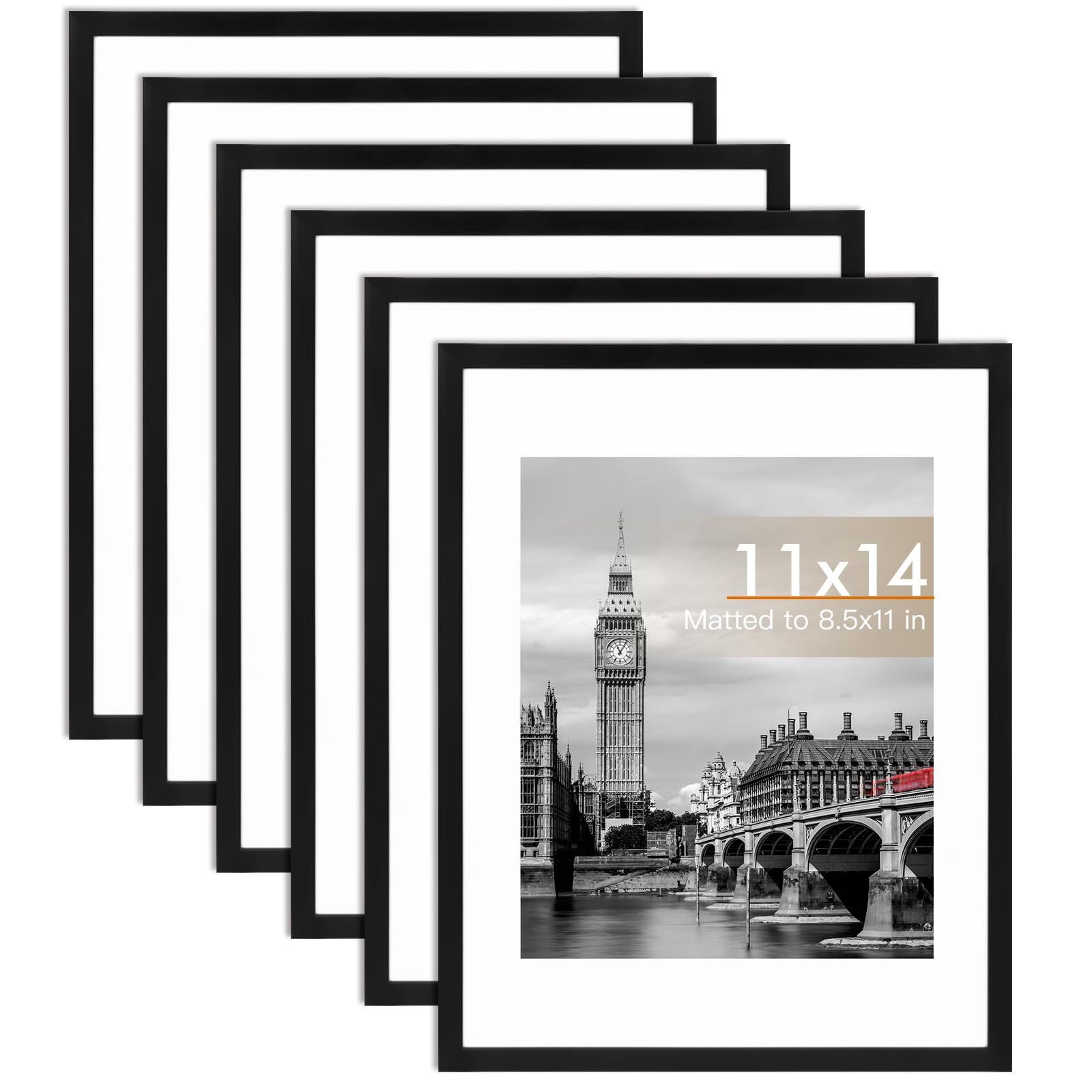 Fixwal 11x14 Picture Frame Set of 6 with Shatter Resistant Plastic Glass, Thin Border and Light W... | Amazon (US)