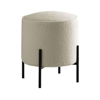 Benjara Beige and Black Fabric Round Accent Ottoman BM296094 - The Home Depot | The Home Depot