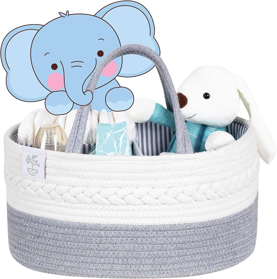 KiddyCare Woven Diaper Caddy Basket with Handle Lid | Diaper Caddy Basket with Dividers for Baby ... | Amazon (US)