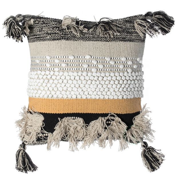 DEERLUX "16"" Boho Handwoven Cotton Throw Pillow with Tassels, Beige" | Target