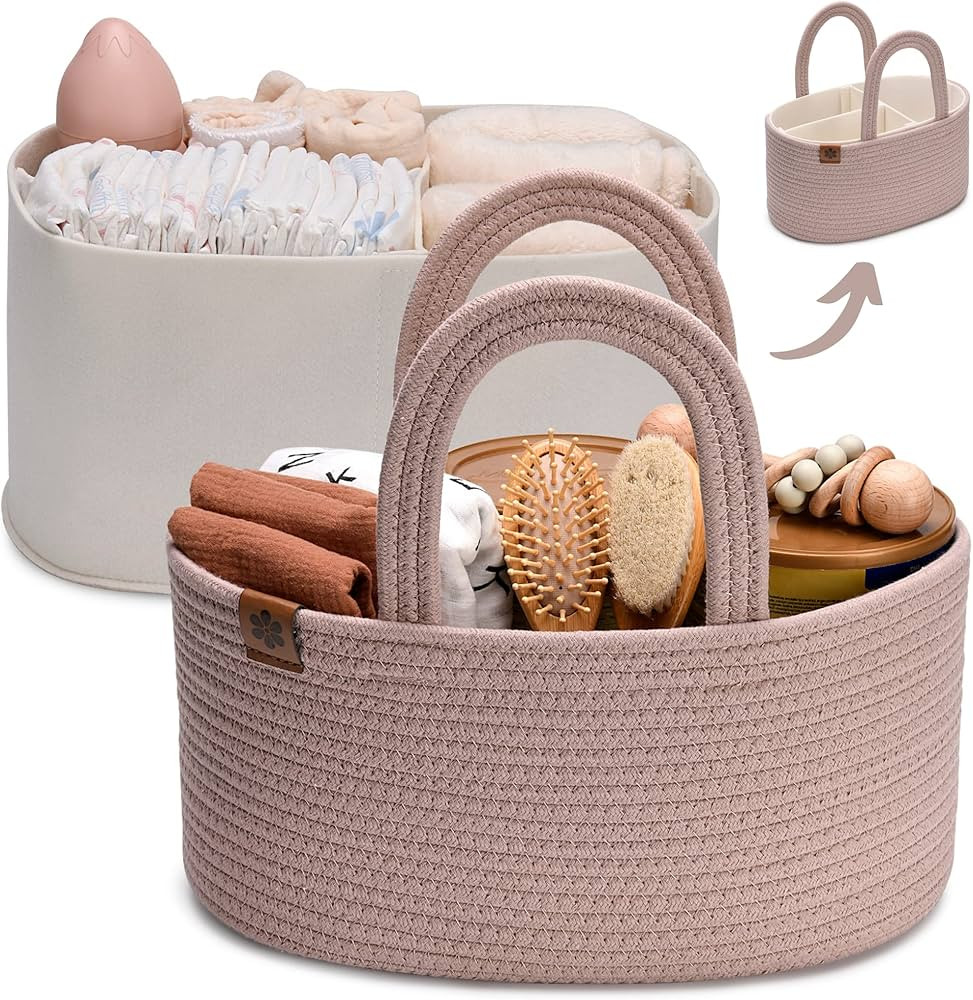 PeraBella 2-in-1 Baby Diaper Caddy Organizer for Changing Table, Cotton Rope Diaper Basket for Bo... | Amazon (US)