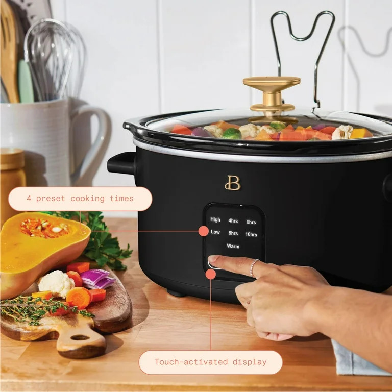 Beautiful 4Qt Slow Cooker with Touch-Activated Display, Black Sesame by Drew Barrymore | Walmart (US)