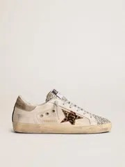 Golden Goose Super-star Sneakers With Platinum-colored Glitter Tongue And Leopard-print Pony Skin... | THE YES