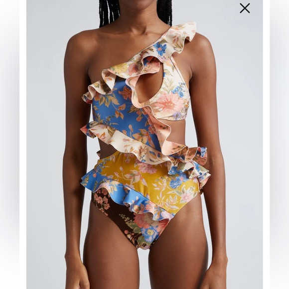 Zimmermann NEW August Asymmetric Ruffle Cutout One-Shoulder One-Piece Swimsuit | Poshmark