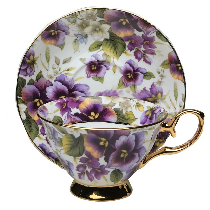 Briese Gold Pansy Chintz Bone China Teacup & Saucer | Wayfair North America