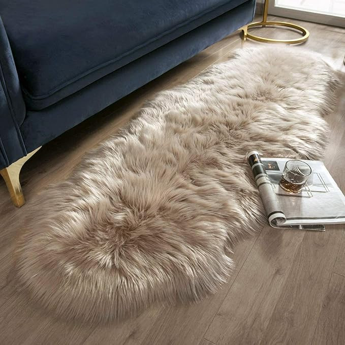 Ashler faux fur rug, Fluffy Shaggy Area Rug Ultra Soft 2 x 6 Feet Sheepskin Fur Rug, Beige Fuzzy ... | Amazon (US)