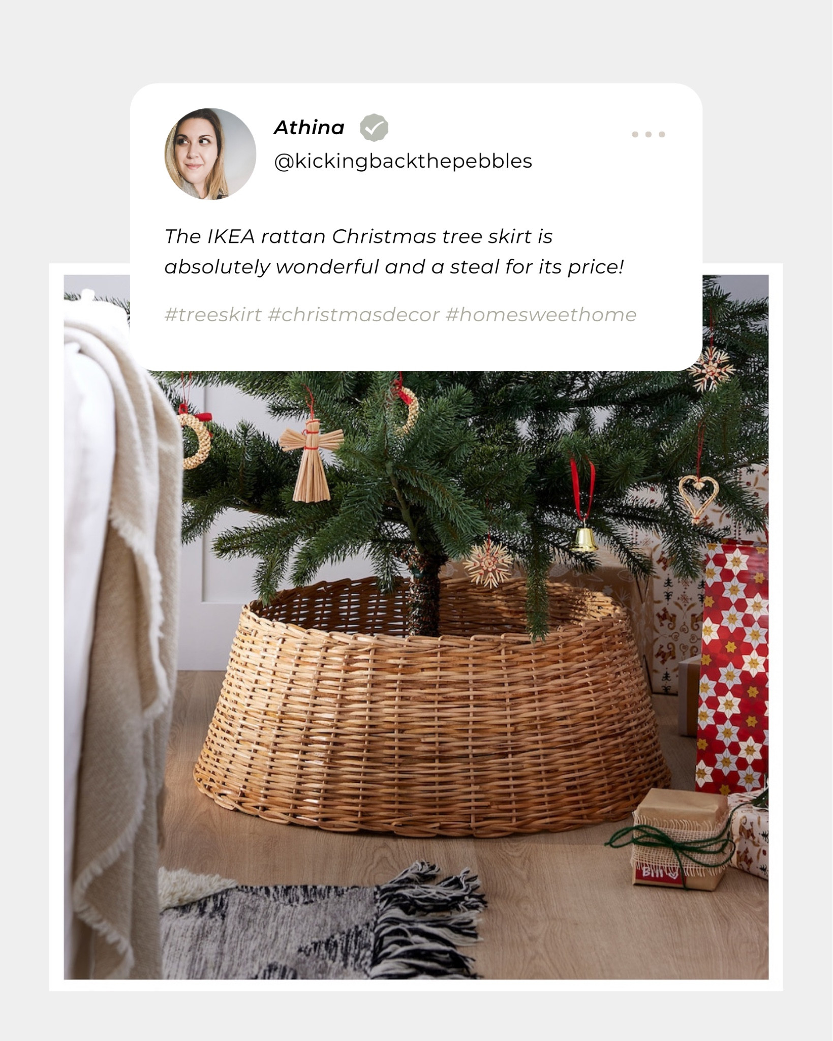 🎄✨ Natural Charm for the Holidays! ✨🎄

Add a touch of rustic elegance to your holiday decor with IKEA’s rattan Christmas tree skirt! This beautiful, natural piece brings warmth and texture to your tree, giving your space a cozy Scandinavian feel. It’s the perfect finishing touch for a festive yet minimalist look—classic, chic, and always in style.

🛒 Shop this must-have tree skirt before it’s gone @ #LTKeurope [For global shoppers, find similar gems at your nearest IKEA store. 🌎] #IKEAChristmas #TreeSkirt #ScandinavianStyle #HolidayDecor #RusticChristmas

#LTKHoliday #LTKSeasonal #LTKHome