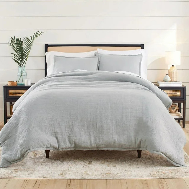 Better Homes & Gardens 3-Piece Soft Silver Crinkled Gauze Comforter Set, Adult Full/Queen | Walmart (US)