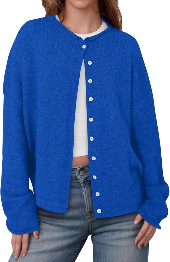 Saodimallsu Womens Button Up Cardigan Sweaters Long Sleeve Crew Neck Fall Soft Lightweight Knit L... | Amazon (US)