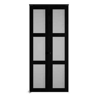 24 in. x 78 in. 3-Lite Frosted Glass Solid Core Black Finished MDF Interior Closet Bi-Fold Door w... | The Home Depot