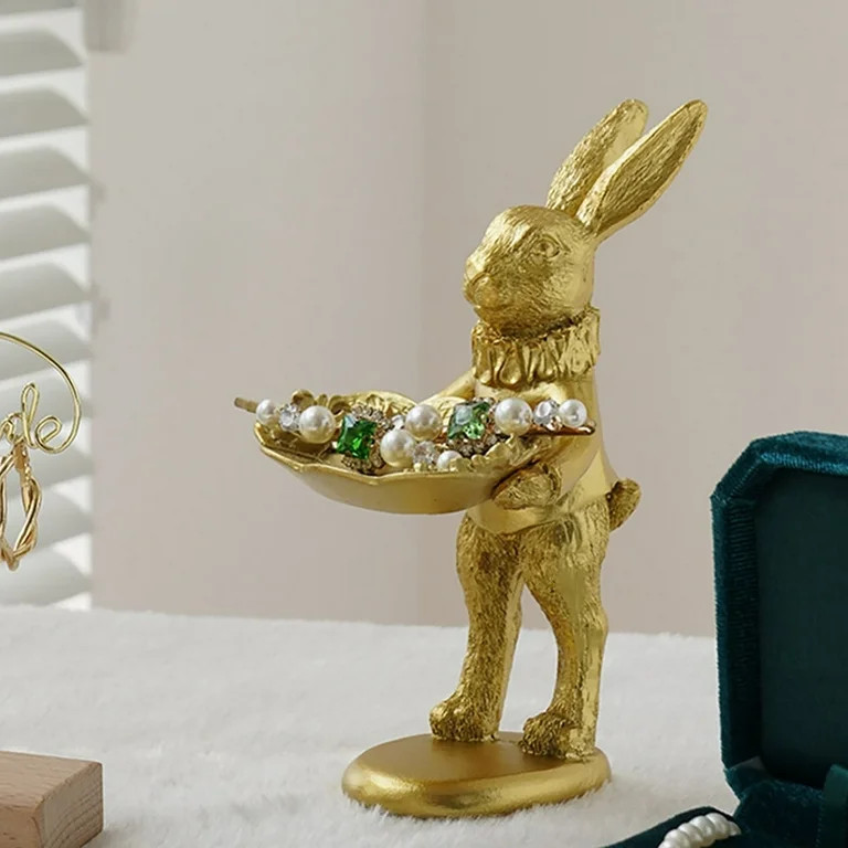 FXMLRLK Small Golden Bunny Figurine Jewelry Ring Tray Decorative Serving Rabbit Statue Ornament A... | Walmart (US)