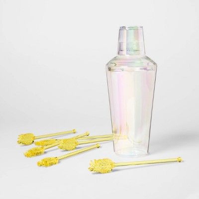 28oz Plastic Iridescent Cocktail Shaker with Pineapple Stir Sticks - Sun Squad™ | Target