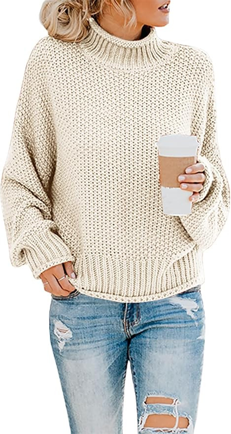Saodimallsu Womens Turtleneck Oversized Sweaters Batwing Long Sleeve Pullover Loose Chunky Knit J... | Amazon (US)