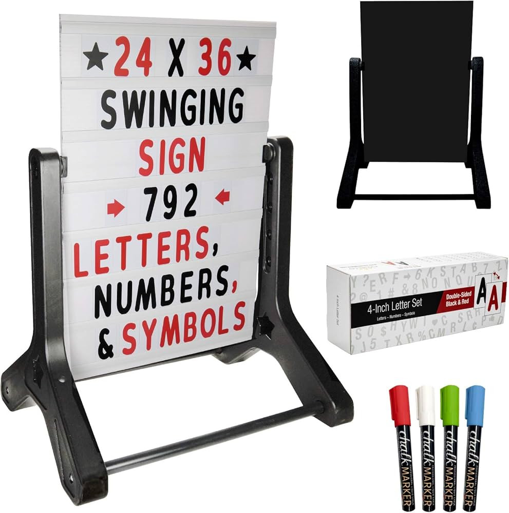 Swinging Changeable Message Sidewalk Sign: 24" x 36" Sign with 792 Pre-Cut Double Sided Letters a... | Amazon (US)