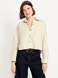 Cropped Button-Down Corduroy Shirt | Old Navy (CA)
