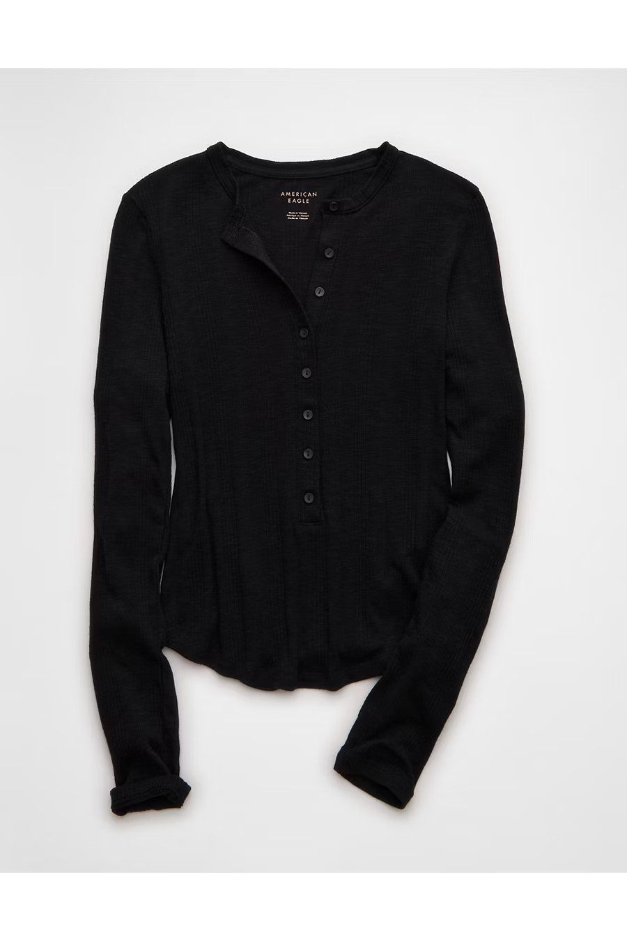 AE Long Sleeve Henley T-Shirt Women's True Black L | American Eagle Outfitters (US & CA)
