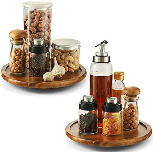 RABAHA 10 inch Lazy Susan Turntable Wood Pack 2- Wooden Lazy Susan Organizer for Table Cabinet - Kit | Amazon (US)