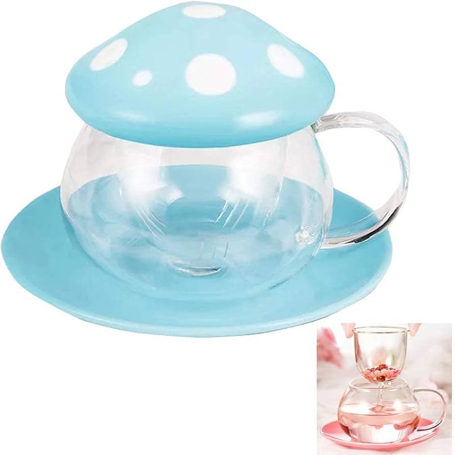 Rain House Cute Mushroom Glass Tea Cup with Infuser Strainer and Spoon Set – 290ml/9.6oz Clear ... | Amazon (US)