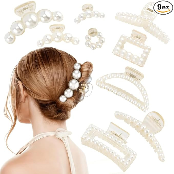9PCS Pearl Claw Clips For Women Girls White Hair Clips for Thick and Thin Hair Pearl Hair Accesso... | Amazon (US)