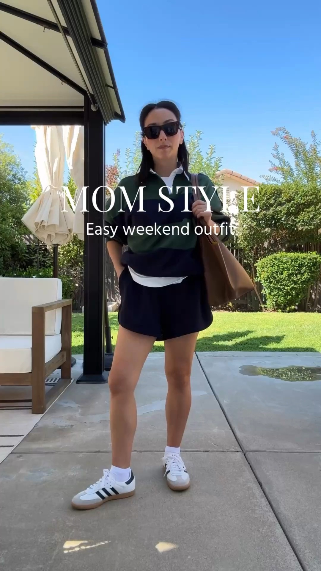 Easy weekend outfit ideas. 

Aritzia polo shirt xs. Runs very big, may want to size down
Aritzia tee medium
Varley shorts small
Amazon socks
Adidas Samba sneakers 4 men’s 
Mansur Gavriel tote 
Celine sunglasses 

Spring outfits 2026, petite style, athleisure, mom outfits 

#LTKootd #LTKmomlife #LTKPetite