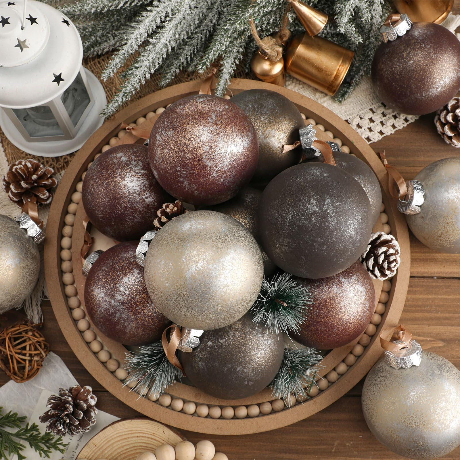 15 Pcs Neutral Textured Christmas Ball Ornaments 3.15 Inch Matte Rustic Brown Champagne Gold Bron... | Amazon (US)