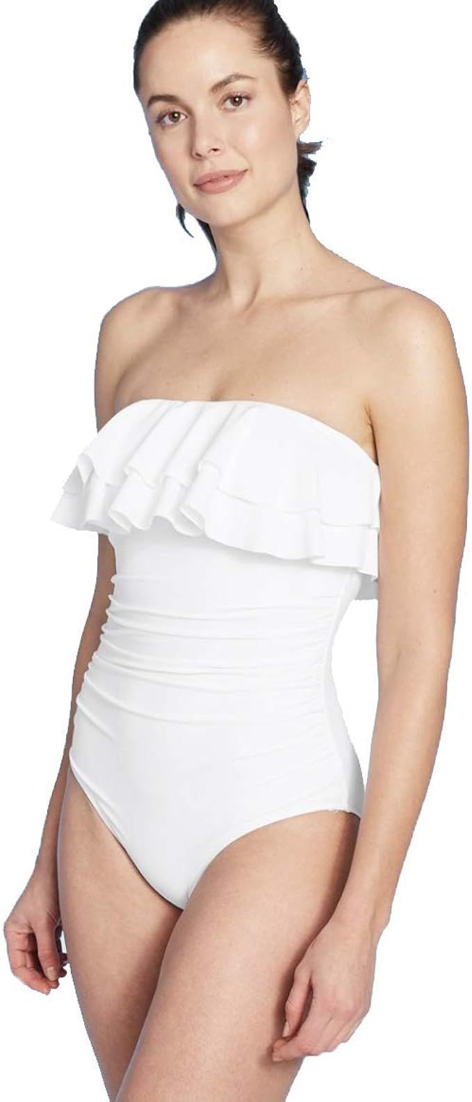 Kona Sol Women's Scalloped Flounce Medium Coverage One Piece Swimsuit - (White, Large) | Amazon (US)