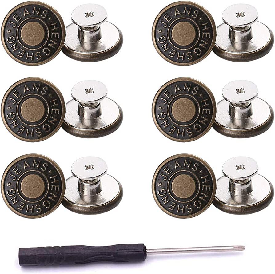 12 Pcs Button for Sewing Metal Jeans ,ICEYLI 17 mm No-Sew Nailess Removable Metal Jeans Buttons R... | Amazon (US)
