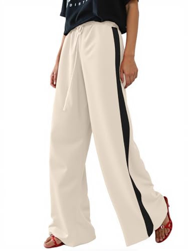 Women's Casual Pants Drawstring Leopard Print Color Block Side Striped Straight Leg Wide Leg Loos... | Amazon (US)