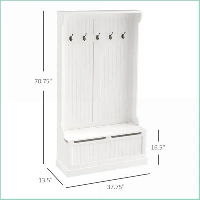 Coat Racks 3-in-1 Entryway Hall Tree with Storage Bench, Shoe Storage & 4 Hooks | Cream White | MDF | Wayfair North America