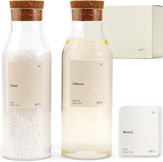 KIVY Glass Laundry Detergent Dispenser + Labels [Set of 2] Glass jars for Laundry Room Organizati... | Amazon (US)