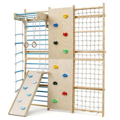 COZONY 10-in-1 Swedish Ladder, Rock Climbing Wall for Kids and Adults w/ Slide, Swing, Gymnastic Rings, Rope Ladder & Monkey Bar, Wooden Jungle Gym | Target