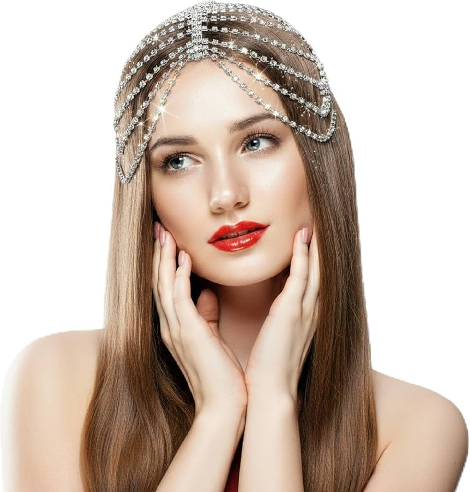 Juexica Rhinestone Flapper Headpiece Chainmail Headpiece 1920s Showgirl Accessories for Women Hea... | Amazon (US)